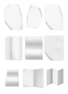 Collection of various leaflet blank white paper on white background. Foto stock