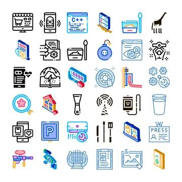 Collection of various line and isometric icons Illustrazione stock