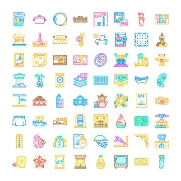 Collection of various line icons displaying diverse concepts 库存插图