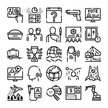 Collection of various line icons representing concepts Stock Illustration