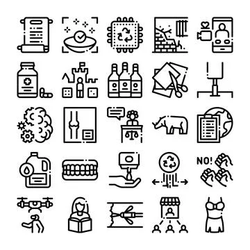 Collection of various line icons representing diverse concepts 库存插图