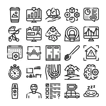 Collection of various line icons representing lifestyle and wellness data 스톡 일러스트