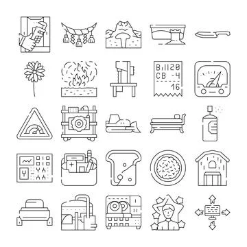Collection of various line icons representing diverse concepts Illustration
