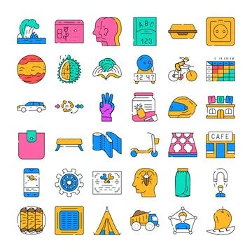 Collection of various line icons representing lifestyle objects Ilustración de archivo