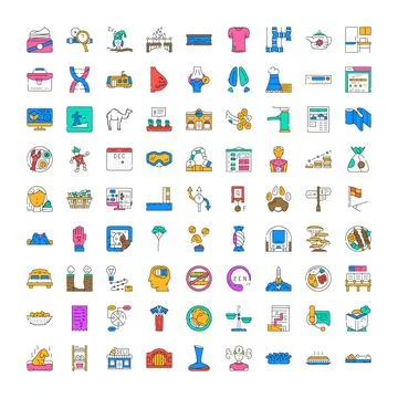 Collection of various line icons representing diverse concepts Illustrazione stock