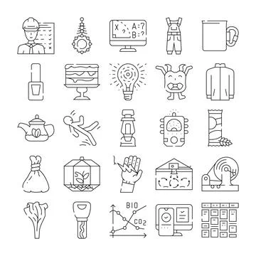 Collection of various line icons representing lifestyle and business Stock Illustration