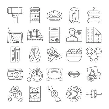 Collection of various line icons representing lifestyle activities and object Stock-Illustration