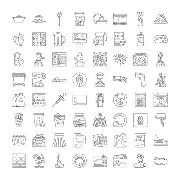 Collection of various line icons representing diverse concepts Stock Illustration