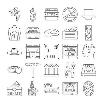Collection of various line icons representing lifestyle and web design Stock Illustration