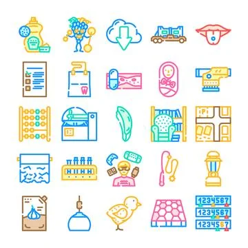 Collection of various line icons representing diverse concepts Stock Illustration