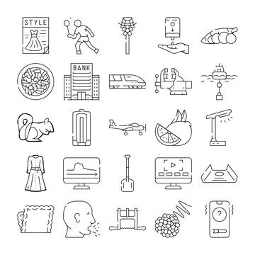 Collection of various line icons representing lifestyle and objects 库存插图