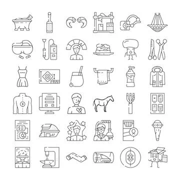 Collection of various line icons representing diverse concepts Illustrazione stock
