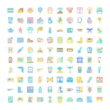 Collection of various line icons representing diverse concepts Stockillustratie