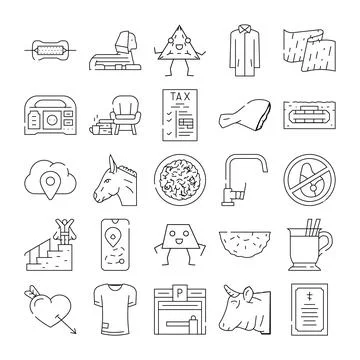 Collection of various line icons representing lifestyle and everyday objects Stock Illustration