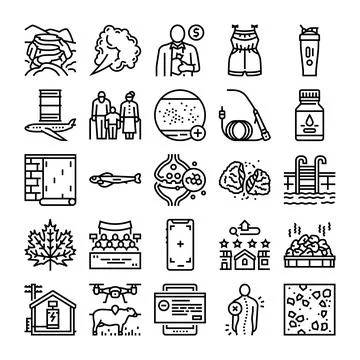 Collection of various line icons representing lifestyle and problems Stock Illustration
