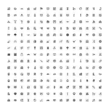 Collection of various line icons representing lifestyle and web Stock Illustration