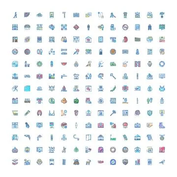 Collection of various line icons representing diverse concepts イラスト素材