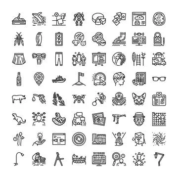 Collection of various line icons representing diverse concepts Illustrazione stock