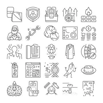 Collection of various line icons representing diverse concepts 스톡 일러스트