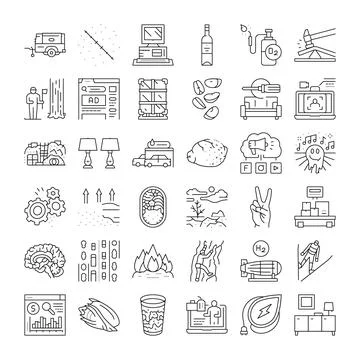 Collection of various line icons representing diverse concepts Illustrazione stock