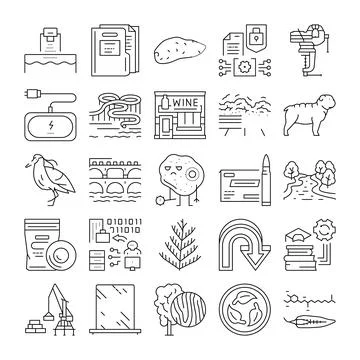 Collection of various line icons representing diverse concepts Stock Illustration