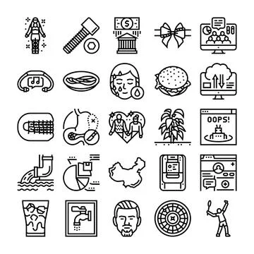 Collection of various line icons representing lifestyle and concepts Stock Illustration