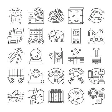 Collection of various line icons representing diverse concepts 스톡 일러스트