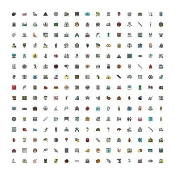 Collection of various line icons representing everyday objects Stock Illustration