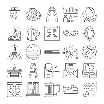 Collection of various line interface icons and pictograms Stock Illustration