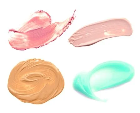Collection of various make up liquid strokes on white background Stock Photos
