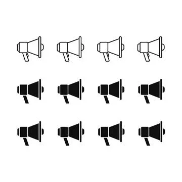 Collection of various megaphone icons in different fill styles and orientat.. Stock Illustration