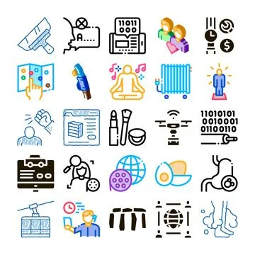 Collection of various modern and ancient glyph icons Illustrazione stock