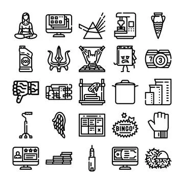 Collection of various modern and ancient object icons Stock Illustration