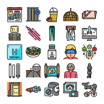 Collection of various modern and basic lifestyle icons 库存插图
