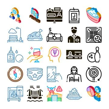 Collection of various modern and complex isometric icons Stock Illustration