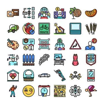 Collection of various modern and complex world concepts Stock Illustration