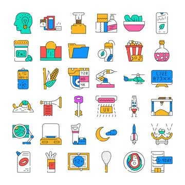 Collection of various modern and future technology icons Stock Illustration