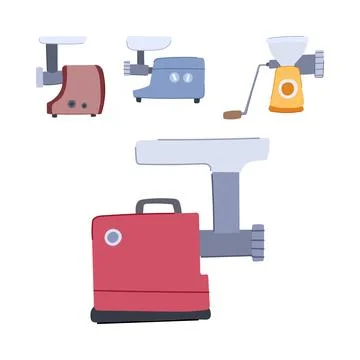 Collection of various modern and retro meat grinders Stock Illustration