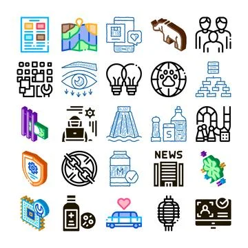 Collection of various modern and technical icons and symbols 스톡 일러스트