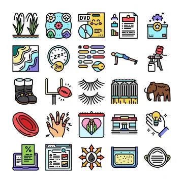 Collection of various modern colorful flat line icons Ilustración de archivo