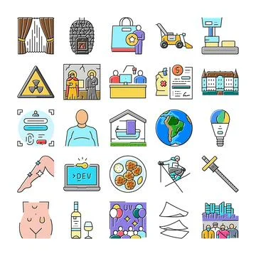 Collection of various modern colorful flat line icons Illustrazione stock
