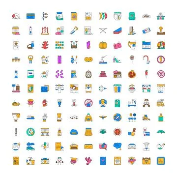 Collection of various modern colorful linear icons 스톡 일러스트