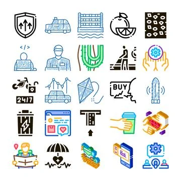 Collection of various modern digital and business icons Illustrazione stock