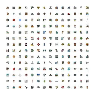 Collection of various modern flat line icons Stock Illustration