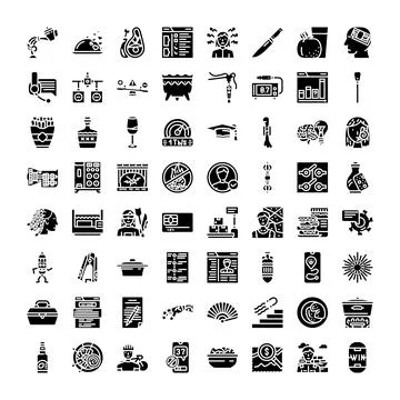 Collection of various modern glyph style icons Illustrazione stock