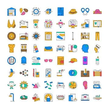 Collection of various modern line art icons and symbols Stock Illustration