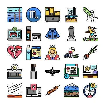 Collection of various modern linear icons Stock Illustration