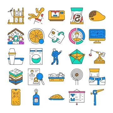 Collection of various modern technologies and industry icons 스톡 일러스트