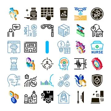 Collection of various modern technology and healthcare icons 库存插图