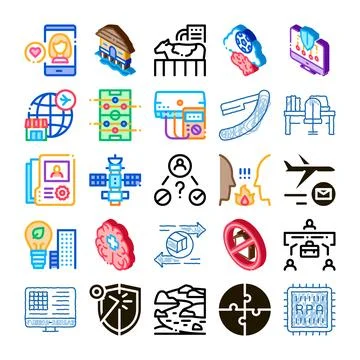 Collection of various modern technology and business related icons Stock Illustration